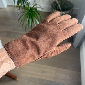Vintage 777 Suede Leather Fur Lined Gloves Fall Winter Made in Italy Brown Sz 7